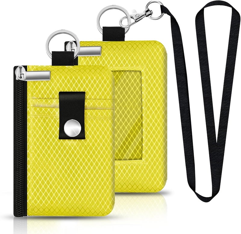 CCUMI Minimalist RFID Blocking Small Wallet with ID Window,WaterResistant Zip Id Case Wallet with Lanyard Keychain for Cards,Cash,Travel,Women,Men (Lemon Yellow) - Image 1